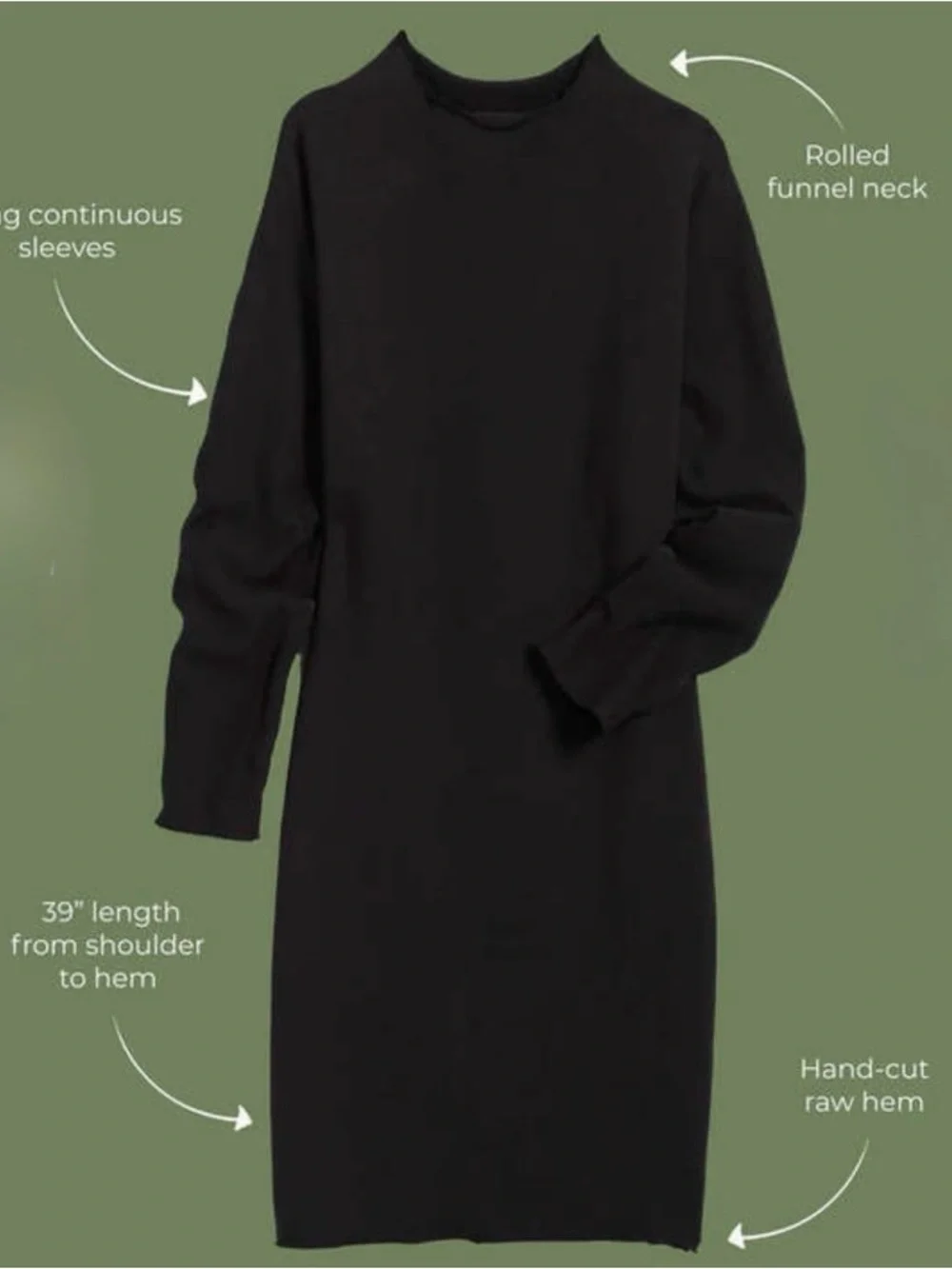 Frank & Eileen Izzie Sweatshirt Party Dress Funnel Neck Midi Black Fleece Size M - Picture 3 of 9